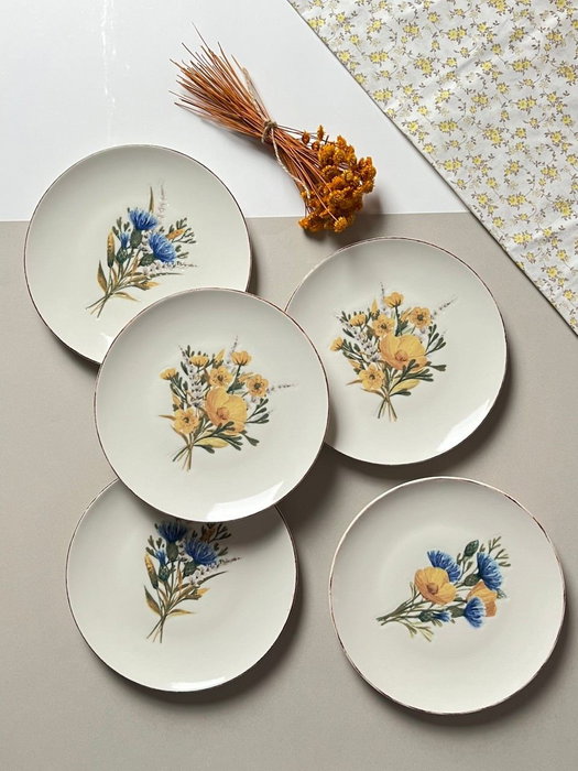 Hermia Juego de 6 Platos para Postre de Porcelana, 21x21 cm, Apto Lavavajillas y Microondas